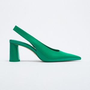 Zara wide heeled slingback (green) NEW (size 38)